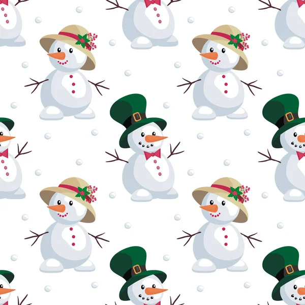 Muñecos de nieve en sombreros — Vector de stock