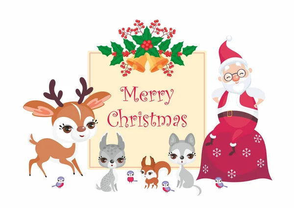 Santa Claus y animales forestales — Vector de stock