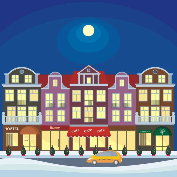 Noche invierno ciudad — Vector de stock