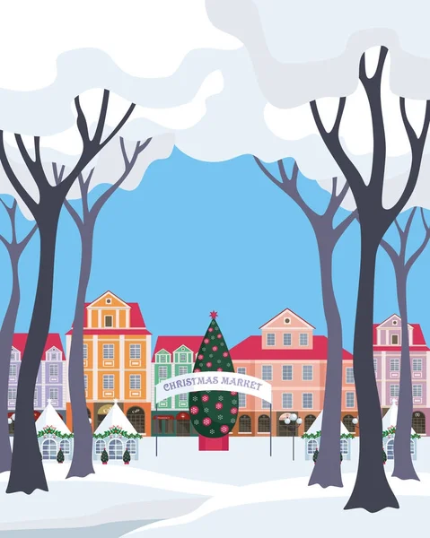 Christmas market in the old town — Stock Vector