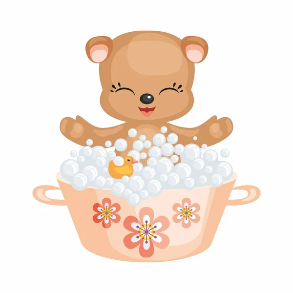 Teddy bear takes a bath — Stock Vector