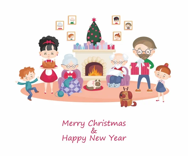 Family getting ready for Christmas — Stock Vector