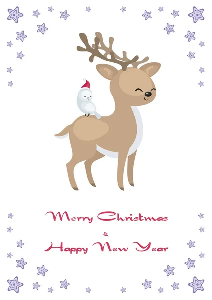 Christmas Greeting Card Image Cute Polar Animals Vector Illustration — Stock Vector