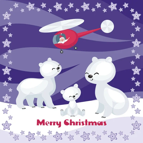Boże Narodzenie Życzeniami Obrazem Rodziny Niedźwiedzia Polarnego Santa Claus Ilustracja — Wektor stockowy