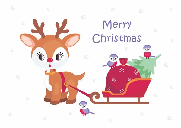 Weihnachtsgrußkarte Mit Dem Bild Des Kleinen Niedlichen Hirsches Vektorillustration — Stockvektor
