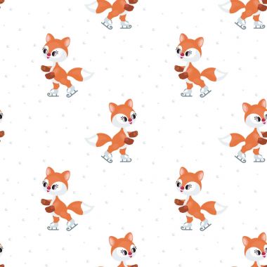 Noel küçük şirin fox görüntü ile seamless modeli. Vektör arka plan.