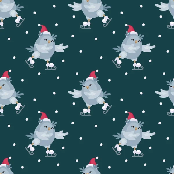 クリスマス面白いフクロウの画像をシームレスなパターン カラーのベクトルの背景 — ストックベクタ