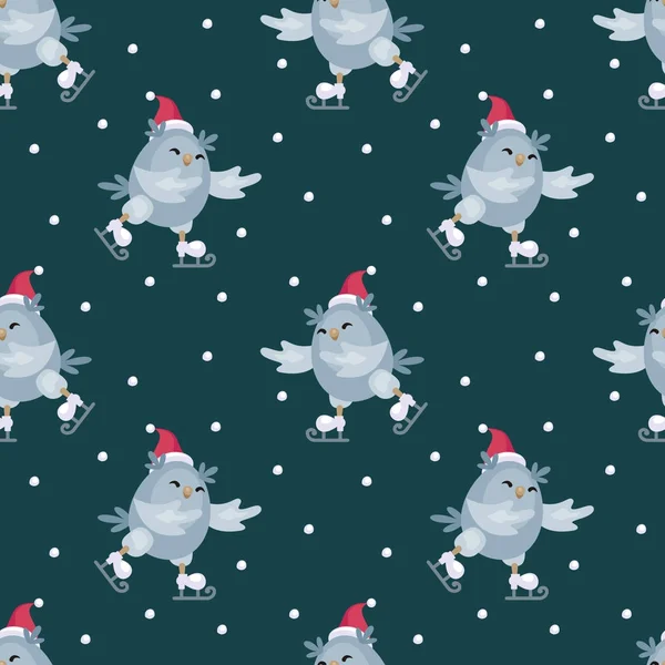 Christmas seamless pattern with the image of funny owls. Full color vector background.