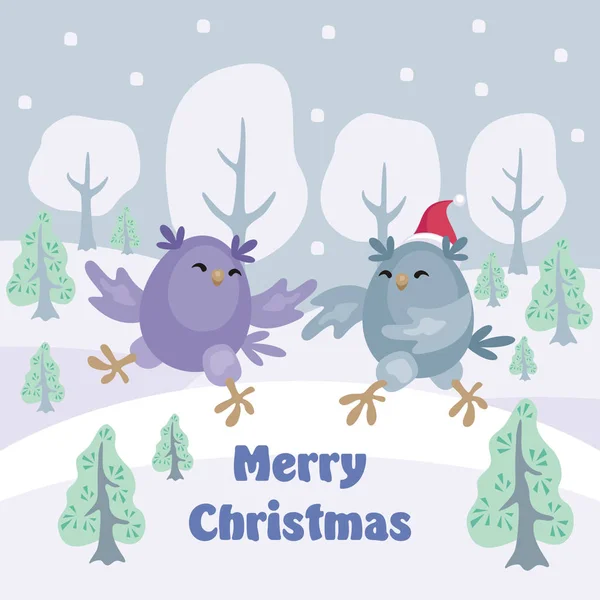 Tarjeta Felicitación Navidad Con Imagen Búhos Divertidos Ilustración Vector Todo — Vector de stock