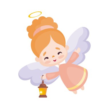 Renkli görüntü oldukça küçük bir melek. Beyaz bir arka plan üzerinde vektör çizim.