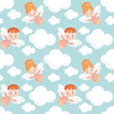 Oldukça küçük bir melek görüntü ile Seamless modeli. Vektör arka plan.