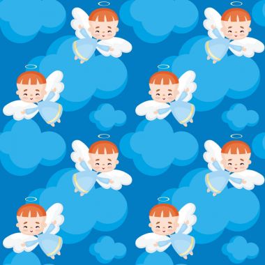 Oldukça küçük bir melek görüntü ile Seamless modeli. Vektör arka plan.