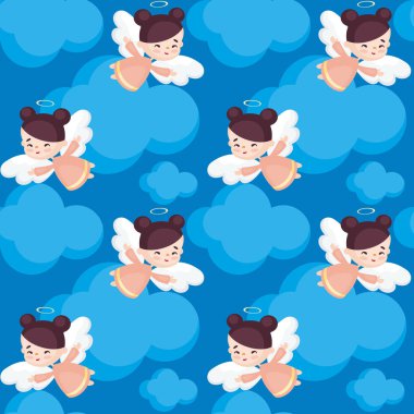 Oldukça küçük bir melek görüntü ile Seamless modeli. Vektör arka plan.