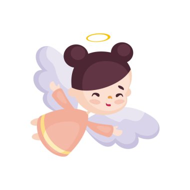 Renkli görüntü oldukça küçük bir melek. Beyaz bir arka plan üzerinde vektör çizim.