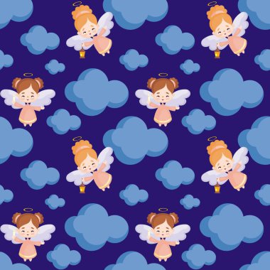 Oldukça küçük bir melek görüntü ile Seamless modeli. Vektör arka plan.