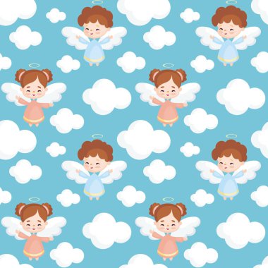 Oldukça küçük bir melek görüntü ile Seamless modeli. Vektör arka plan.