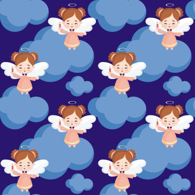 Oldukça küçük bir melek görüntü ile Seamless modeli. Vektör arka plan.