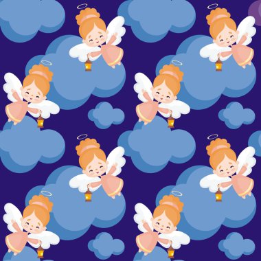Oldukça küçük bir melek görüntü ile Seamless modeli. Vektör arka plan.