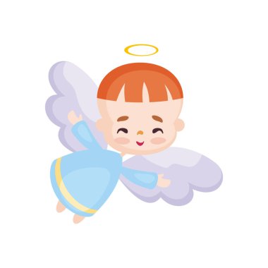 Renkli görüntü oldukça küçük bir melek. Beyaz bir arka plan üzerinde vektör çizim.