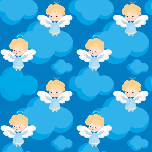 Oldukça küçük bir melek görüntü ile Seamless modeli. Vektör arka plan.