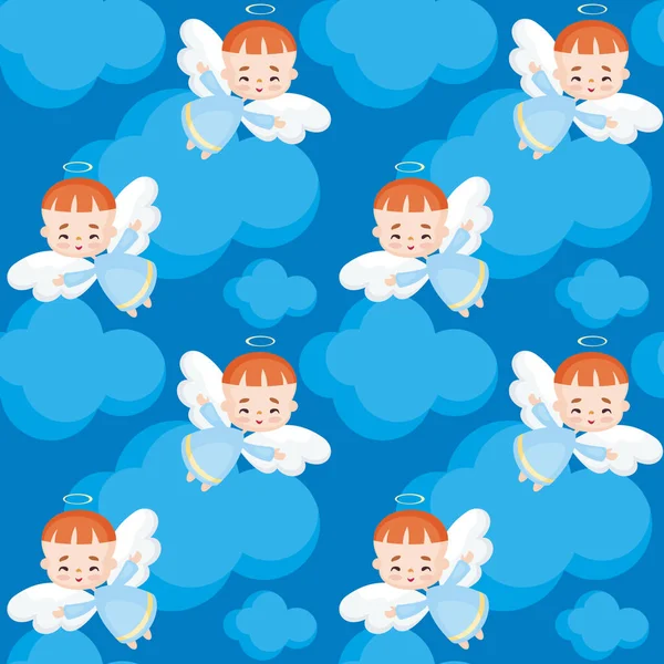 Oldukça küçük bir melek görüntü ile Seamless modeli. Vektör arka plan.