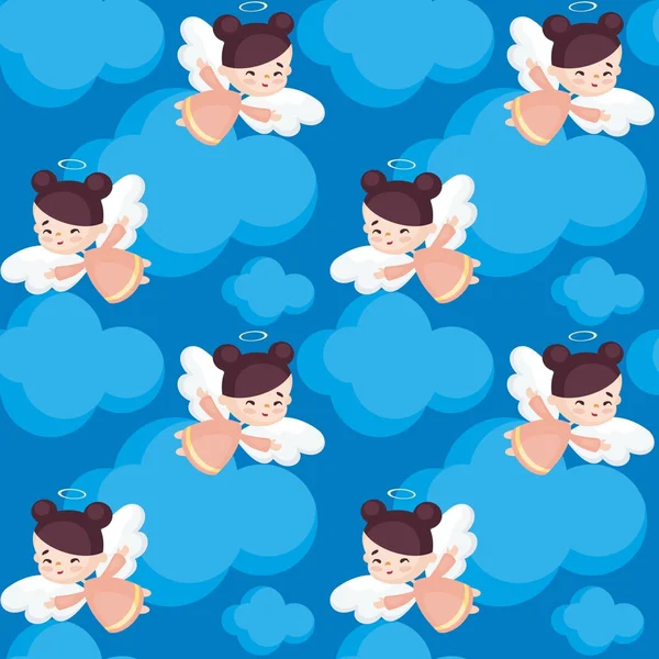 Oldukça küçük bir melek görüntü ile Seamless modeli. Vektör arka plan.