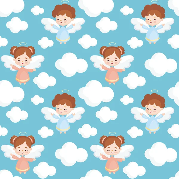 Oldukça küçük bir melek görüntü ile Seamless modeli. Vektör arka plan.