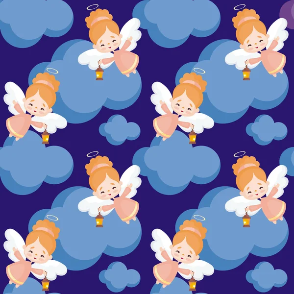 Oldukça küçük bir melek görüntü ile Seamless modeli. Vektör arka plan.