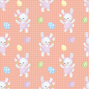 Paskalya görüntü çok güzel tavşan ve boyalı yumurta ile seamless modeli. Vektör arka plan.