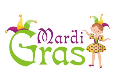 Mardi Gras bir karnaval kılık kız görüntü illüstrasyon vektör.
