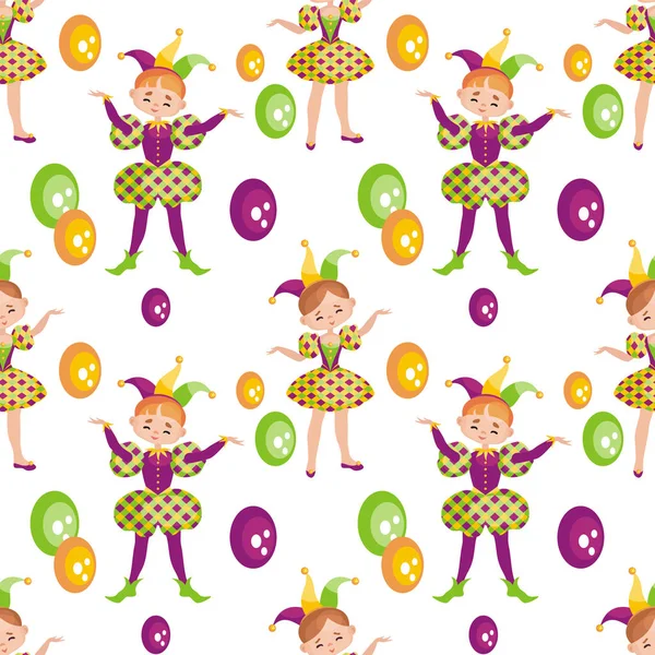 Mardi Gras seamless pattern with the image of the people in carnival costumes. Vector background.