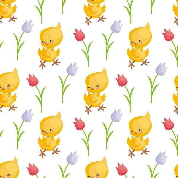 复活节无缝模式与可爱的小鸡的形象 矢量背景 — 图库矢量图片