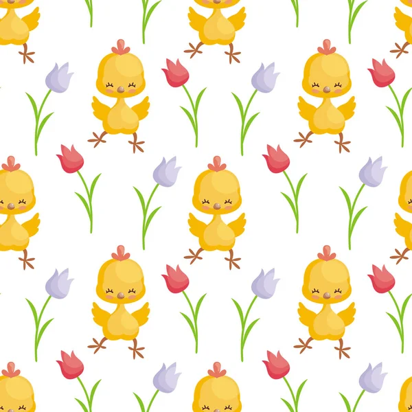 复活节无缝模式与可爱的小鸡的形象 矢量背景 — 图库矢量图片