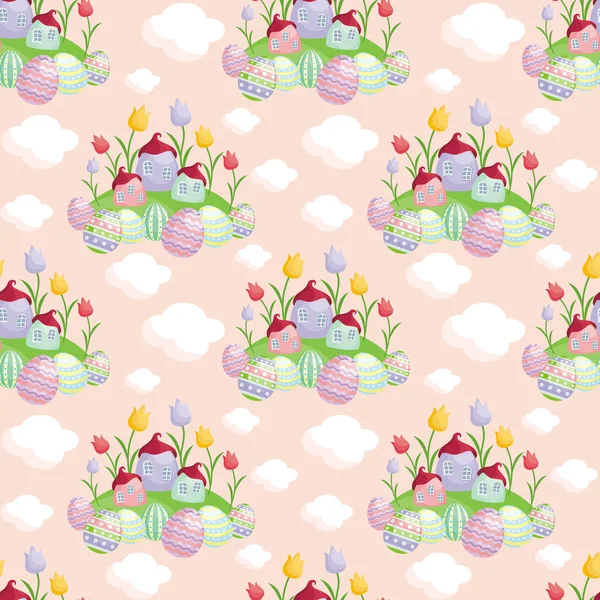 Paskalya boyalı yumurta görüntü ile seamless modeli. Vektör arka plan.