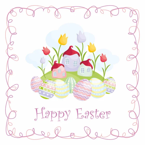 Tarjeta Felicitación Pascua Con Imagen Los Huevos Pintados Ilustración Vectorial — Vector de stock