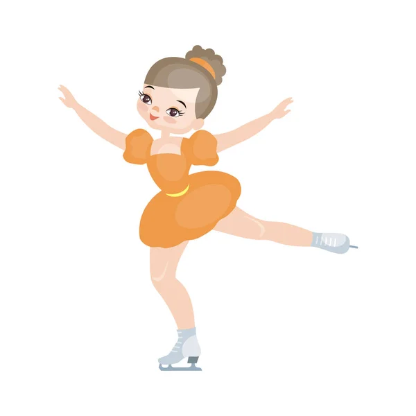美しいドレスを着てフィギュア スケート選手の踊っている女の子のイメージ 白い背景で隔離のベクトル図 — ストックベクタ