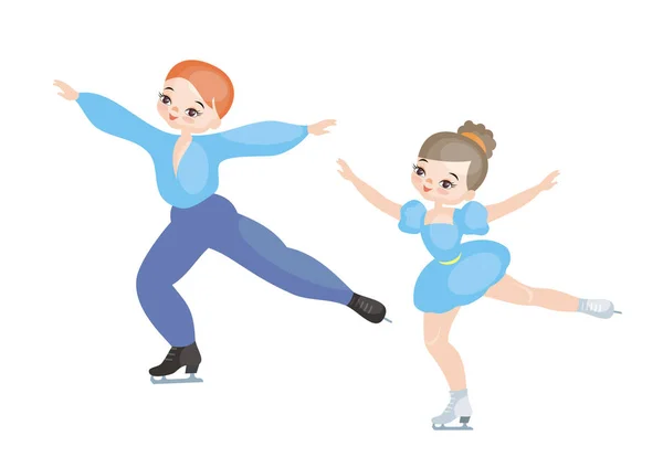 Dans eden bir çift. İkili Artistik Patinaj. Kış olimpik spor. Beyaz arka plan üzerinde izole vektör çizim.