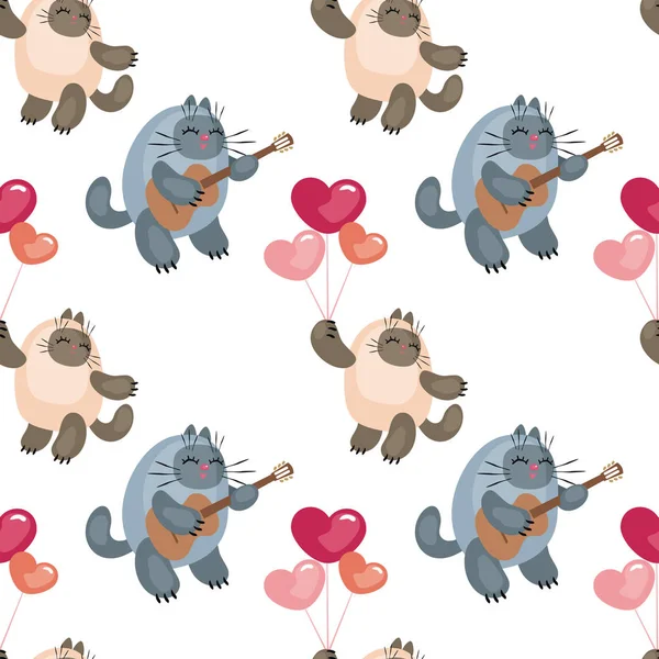 Patrón Sin Costuras Con Imagen Lindos Gatos Corazones Fondo Vector — Archivo Imágenes Vectoriales