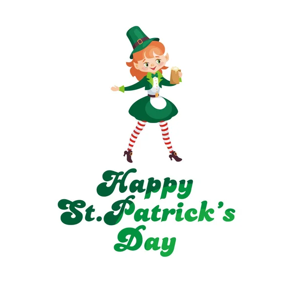 Saint Patricks Day Affisch Med Bilden Tomte Flicka Vektorillustration Isolerade — Stock vektor