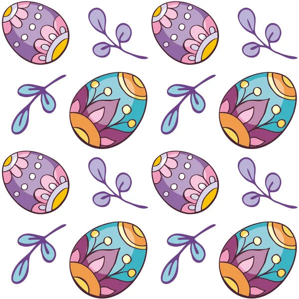 Цветной Бесшовный Узор Нарисованными Вручную Пасхальными Яйцами Векторный Фон Стиле — стоковый вектор