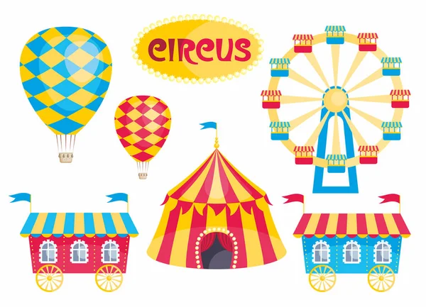 Tente Cirque Grande Roue Illustrations Vectorielles Isolées Sur Fond Blanc — Image vectorielle