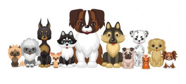 Fotoğraf karikatür tarzı bir tatlı safkan köpeklerin. Beyaz arka plan üzerinde izole vektör çizimler.