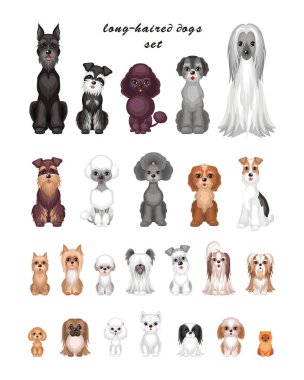 Fotoğraf karikatür tarzı bir tatlı safkan köpeklerin. Beyaz arka plan üzerinde izole vektör çizimler.