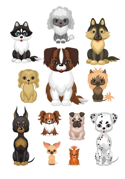 Images Cute Purebred Dogs Cartoon Style Vector Illustrations Isolated White — Stock Vector