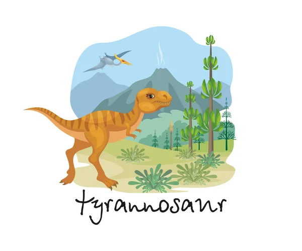 Imagen Dinosaurio Sobre Fondo Paisaje Prehistórico Ilustración Vectorial Colorida — Archivo Imágenes Vectoriales