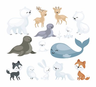 The image of cute polar animals. Vector illustrations set isolated on a white background. clipart