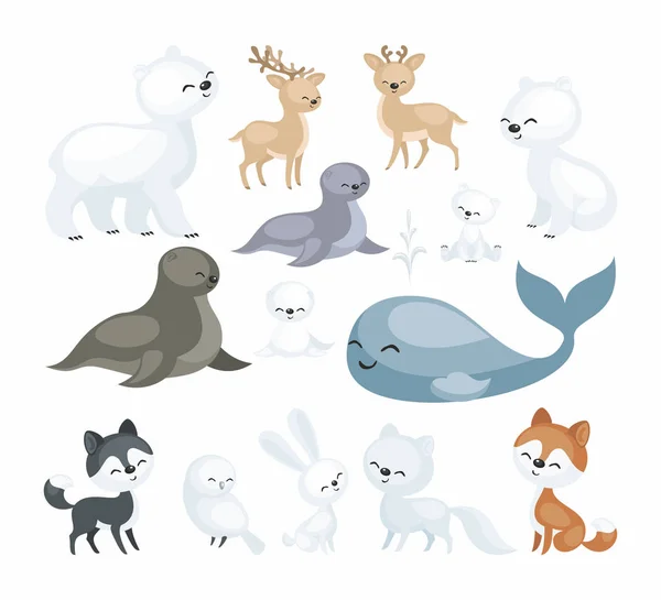 Image Cute Polar Animals Vector Illustrations Set Isolated White Background — Stock Vector