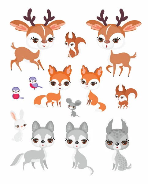 Imagem Animais Florestais Bonitos Estilo Cartoon Ilustração Infantil Conjunto Vetores — Vetor de Stock