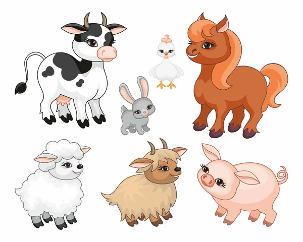 Εικόνα Του Χαριτωμένα Ζώα Αγροκτήματος Στο Στυλ Του Καρτούν Παιδική — Διανυσματικό Αρχείο
