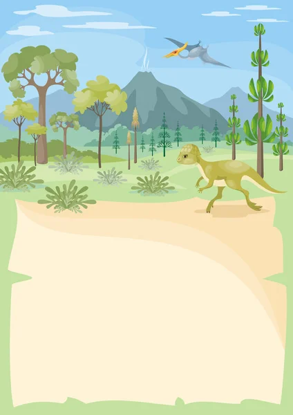 Pionowy Wektor Tle Wizerunkiem Prehistoryczny Dinozaury Ilustracja Kolorowy Stylu Cartoon — Wektor stockowy